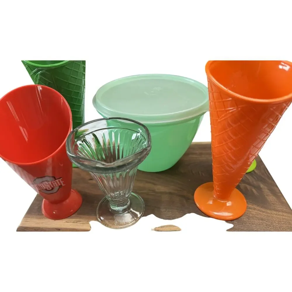 Vintage 1970s Tupperware Salad Keeper Jadeite Green Lid & (5) Ice Cream Cups